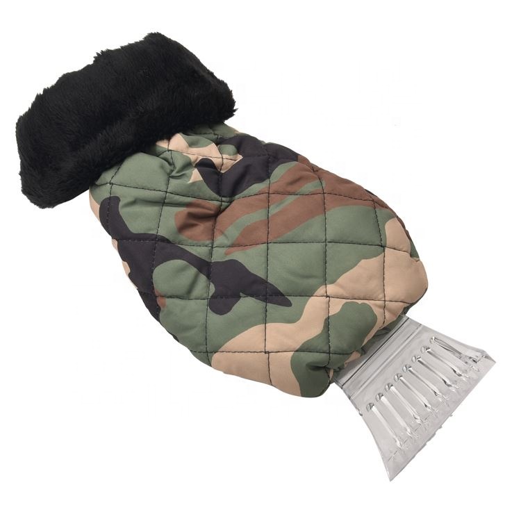 Custom Snow Removal Fleece Lined Glove Plastic New Style With Gloves Car Windscreen Ice Scraper Mitt