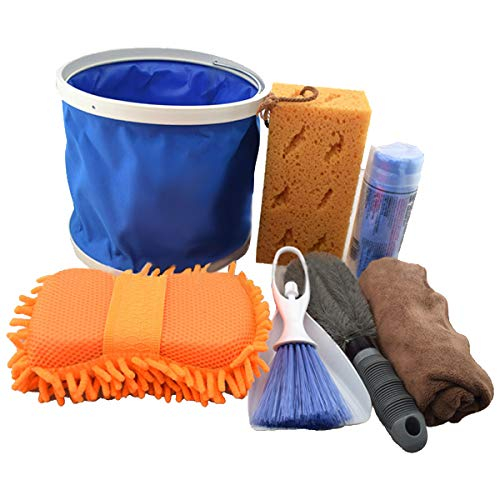 portable car washing cleaning kit with foldable bucket mitt sponge brush